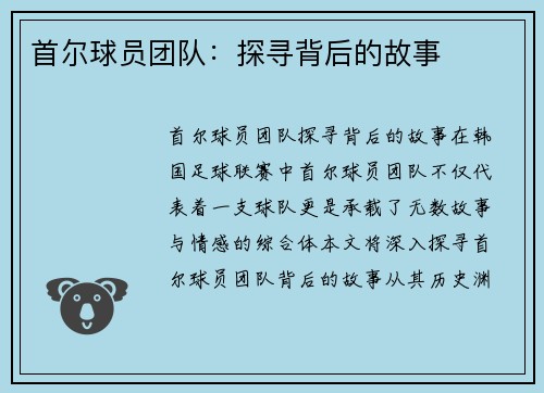 首尔球员团队：探寻背后的故事